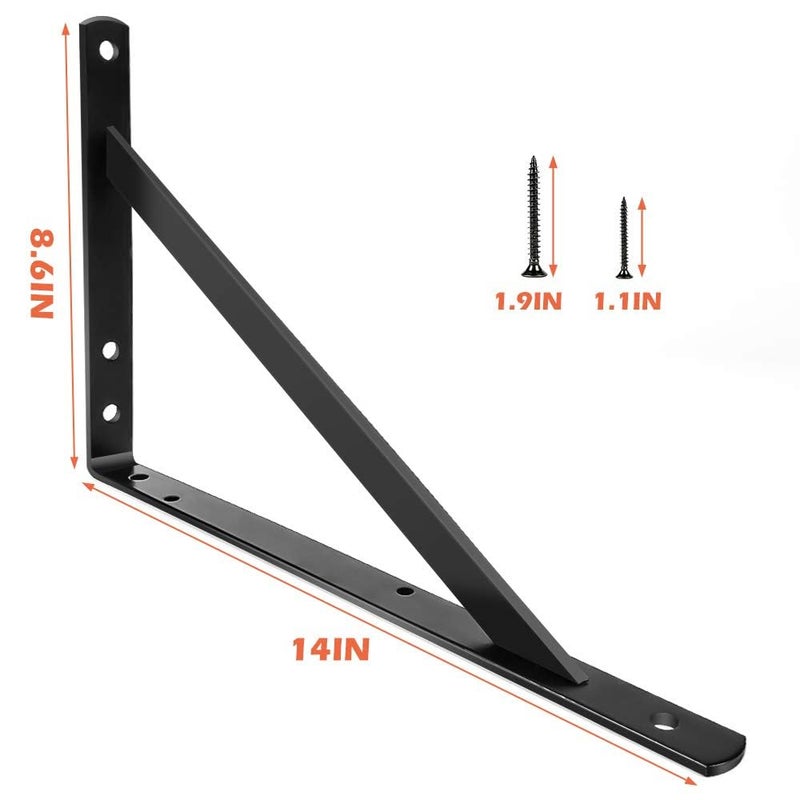 MY RUSTIC Shelf Brackets 14 inch, Heavy Duty Floating Shelf Bracket for Open Shelving, Black Metal L Bracket Angle Wall Brackets for 14 16 Large Shelves - 2 Pack with Screws - Multi-Size Available - Image 3